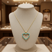 PHB38109TQ. 14K Solid Gold Diamond & Turquoise Heart Pendant